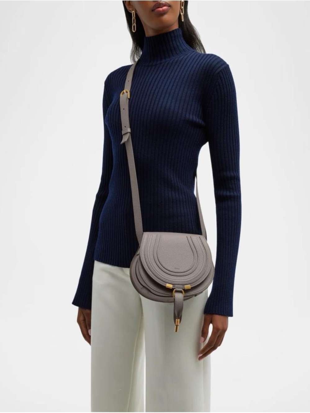 Chloé Gray Leather Small Marcie Saddle Crossbody Bag